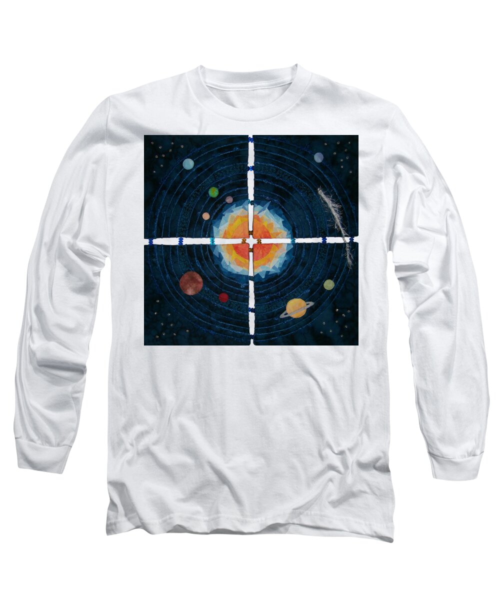 Art Quilt Long Sleeve T-Shirt featuring the tapestry - textile My Very Educated Mother Just Said Uh-Oh, No Pluto by Pam Geisel