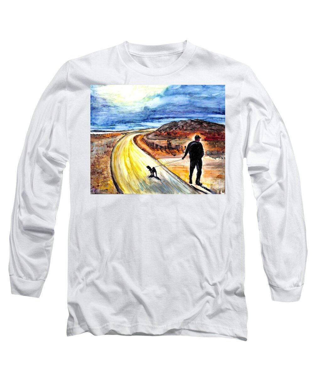 Walking Dog Long Sleeve T-Shirt featuring the painting My way painting by Patty Donoghue