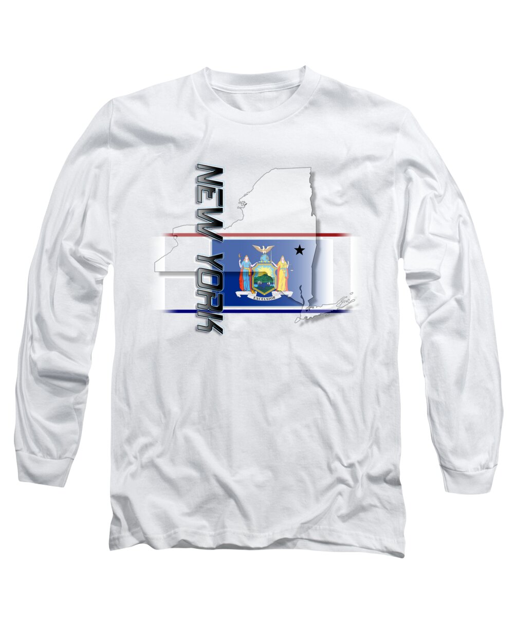 New York Long Sleeve T-Shirt featuring the digital art New York State Vertical Print by Rick Bartrand