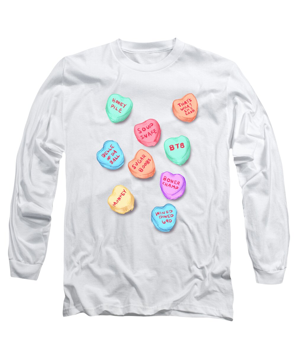 Hearts Long Sleeve T-Shirt featuring the drawing Office Convo Hearts by Ludwig Van Bacon
