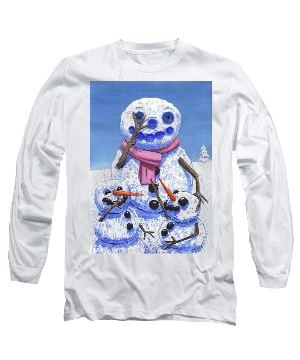 Snow Long Sleeve T-Shirt featuring the painting OMG I forgot to do my face by Catherine G McElroy