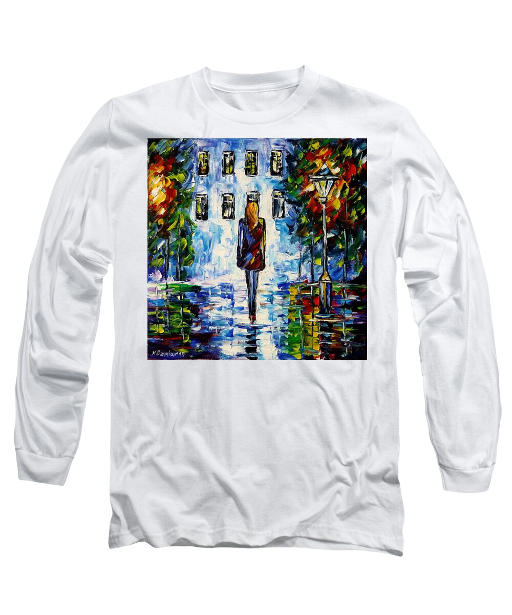 Nightly Scenery Long Sleeve T-Shirt featuring the painting On The Way Home by Mirek Kuzniar