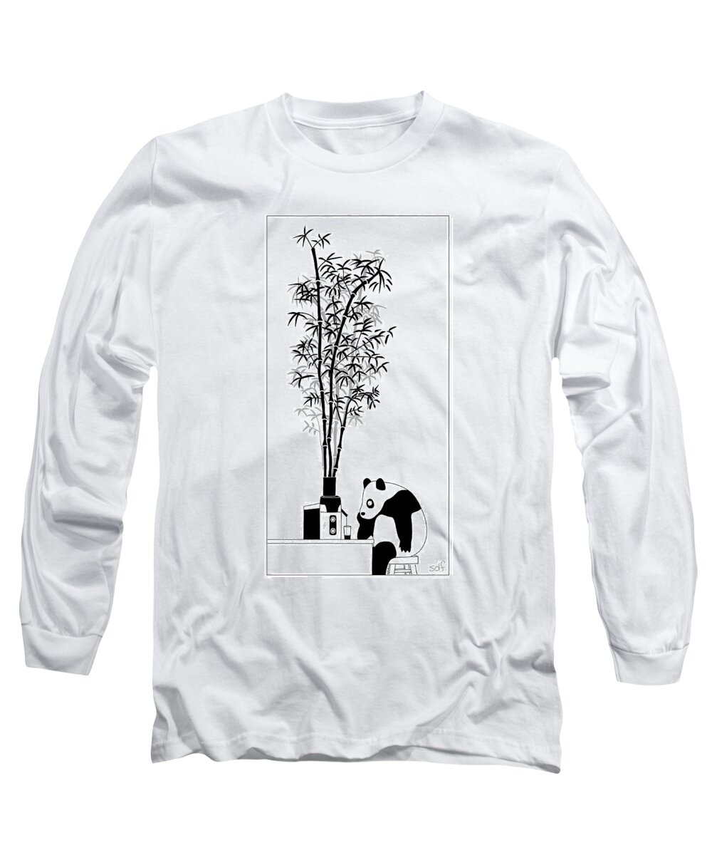 Panda Long Sleeve T-Shirt featuring the drawing Panda Juice by Seth Fleishman