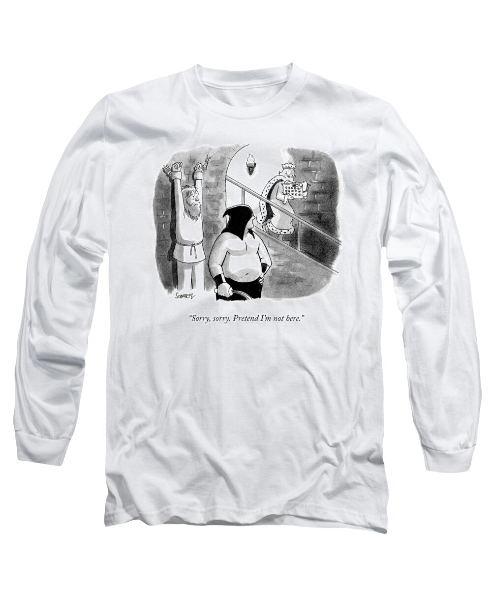 sorry Long Sleeve T-Shirt featuring the drawing Pretend I'm Not Here by Benjamin Schwartz