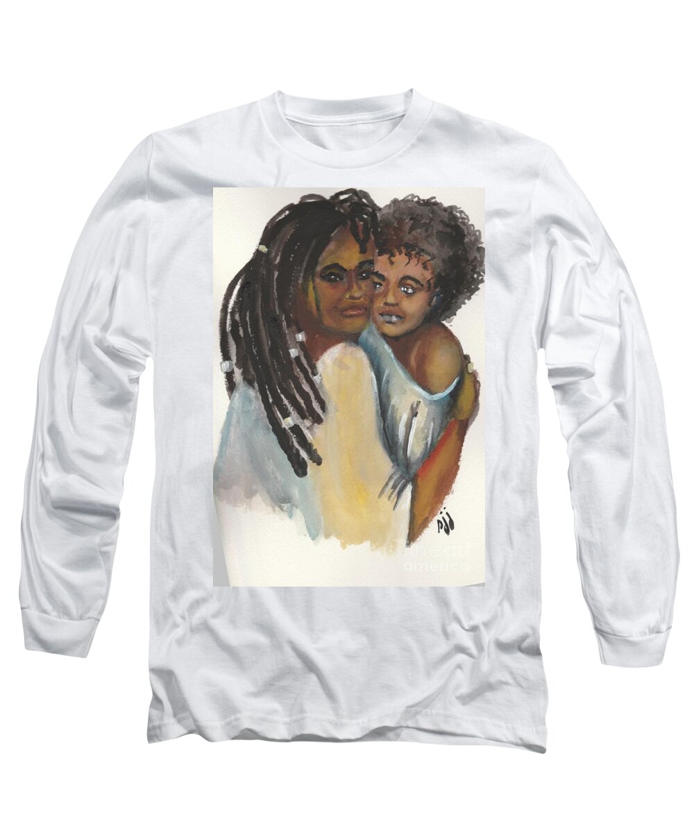 African-american Long Sleeve T-Shirt featuring the painting Queen Love by Saundra Johnson