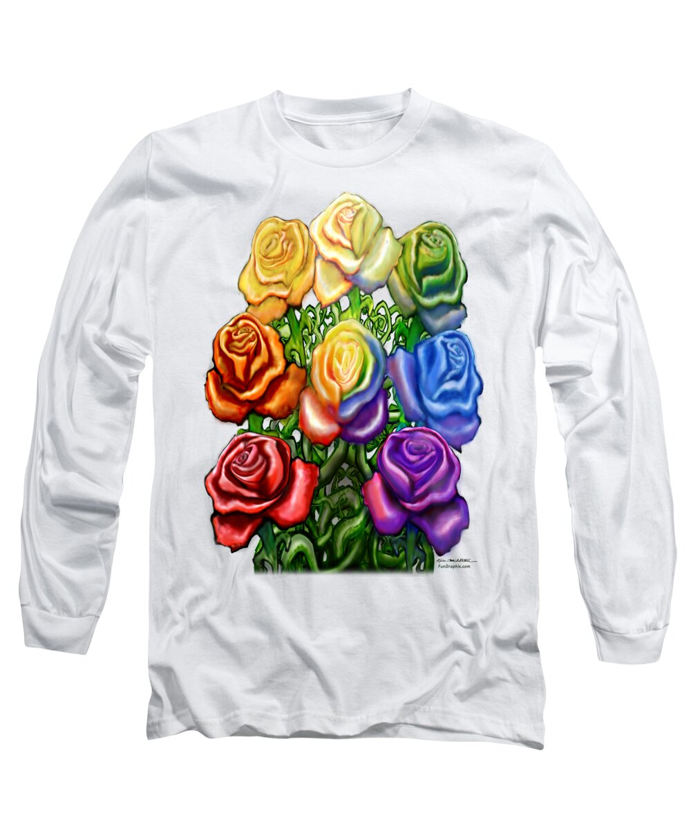Rainbow Long Sleeve T-Shirt featuring the digital art Rainbow of Roses by Kevin Middleton