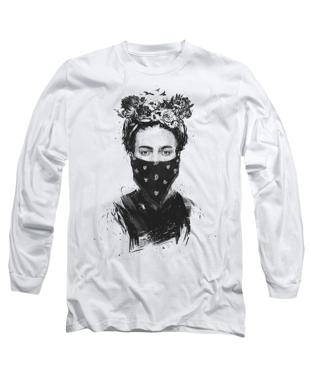 Girl Long Sleeve T-Shirt featuring the drawing Rebel girl by Balazs Solti