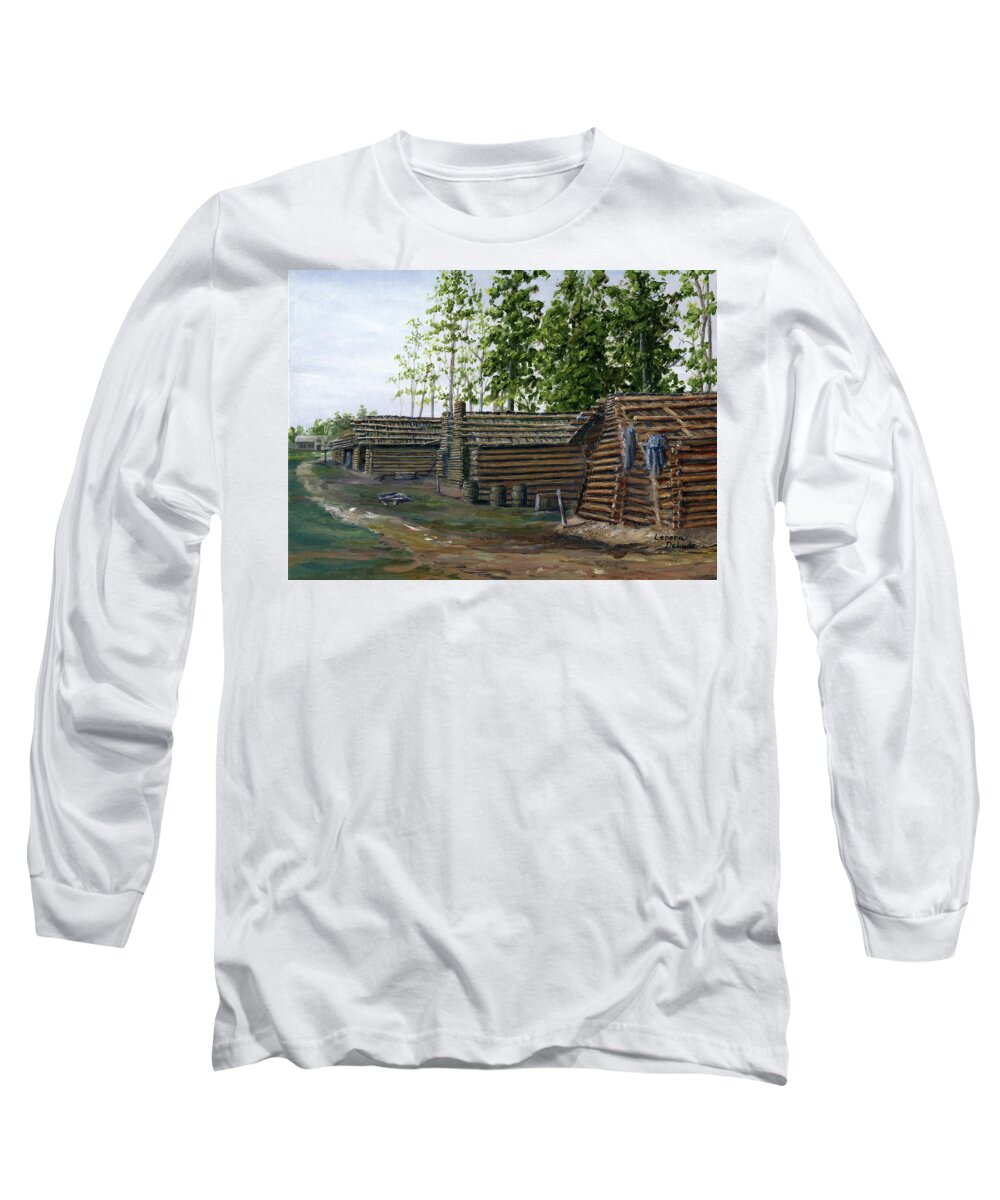 Civil War Long Sleeve T-Shirt featuring the painting Rebel Huts, Port Hudson, Louisiana 1863 by Lenora De Lude
