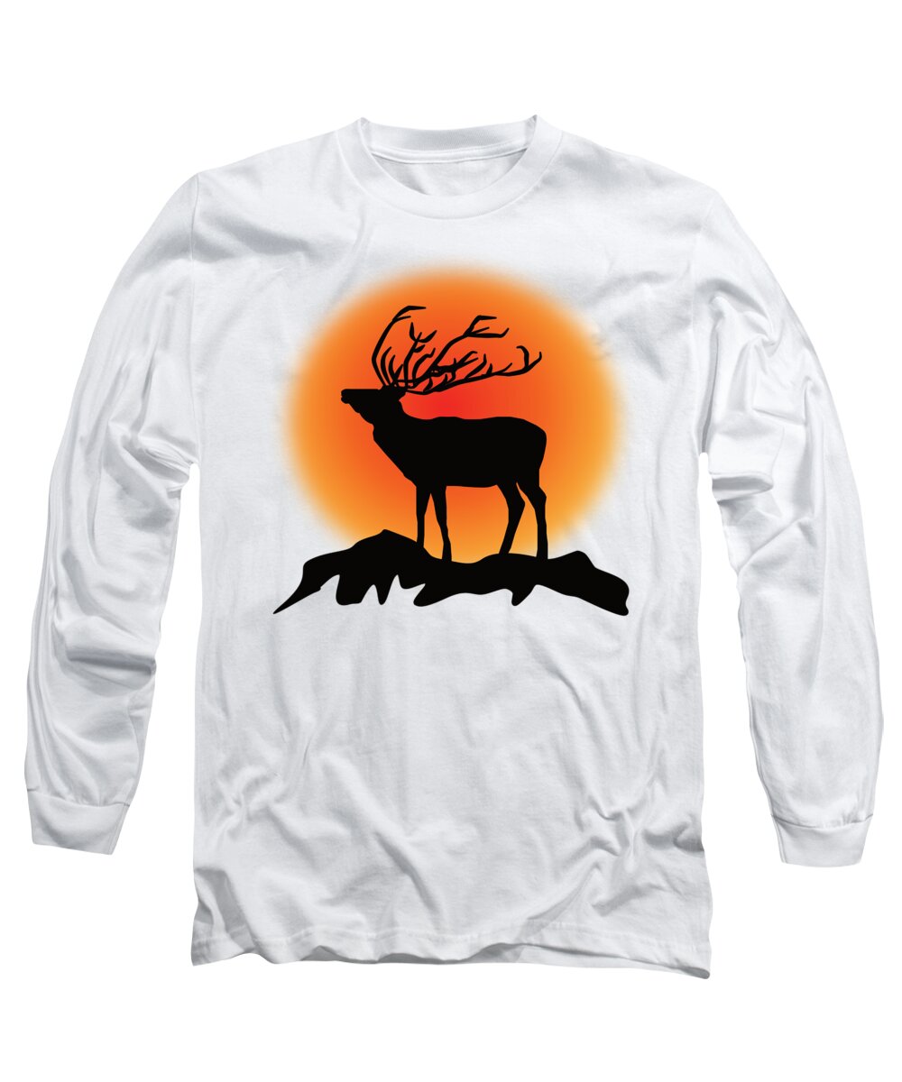 Reindeer In The Sunset Long Sleeve T-Shirt featuring the digital art Reindeer in the sunset by Patricia Piotrak
