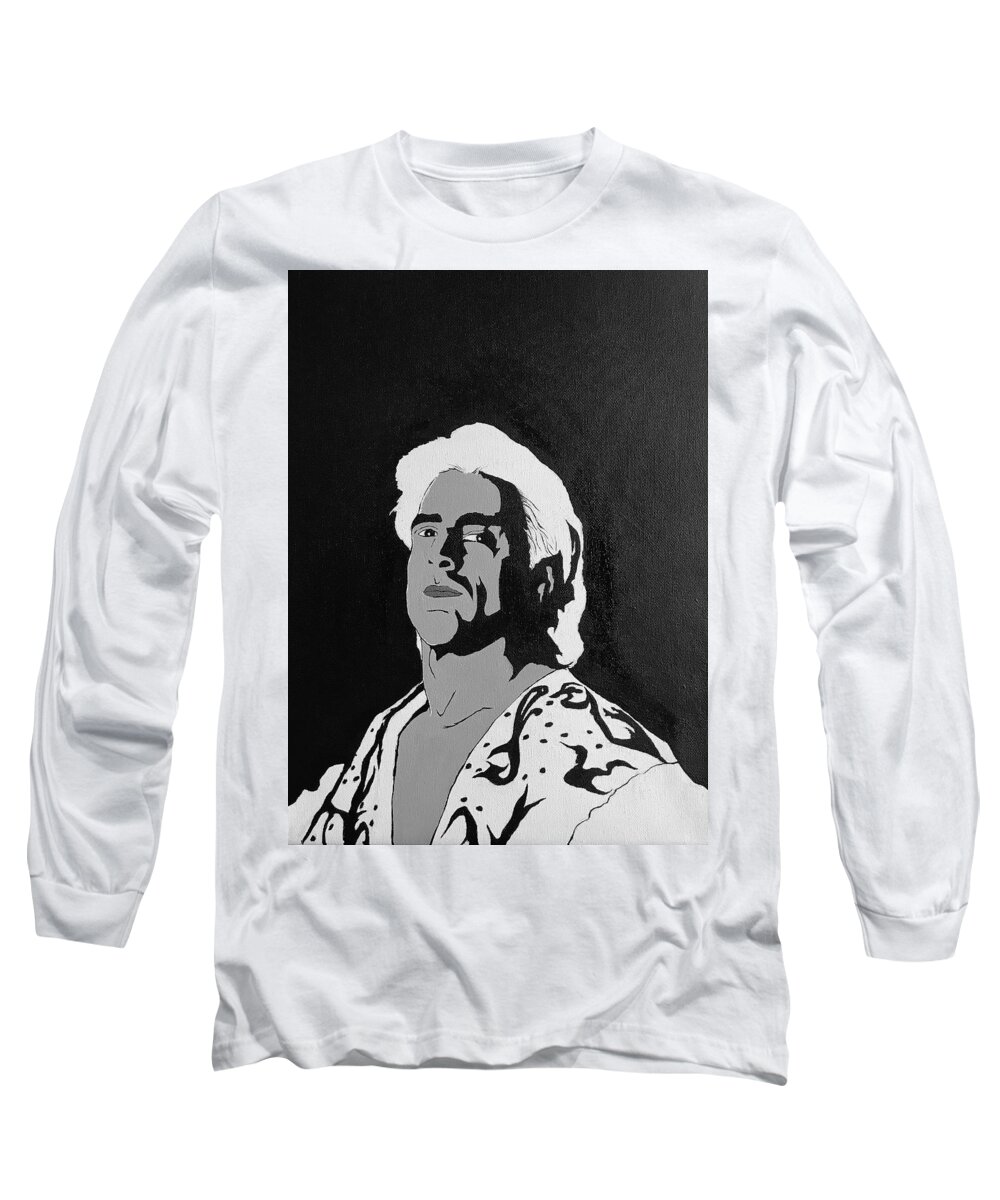 Black And White Acrylic Painting Of Ric Flair Long Sleeve T-Shirt featuring the painting Ric Flair by Willy Proctor