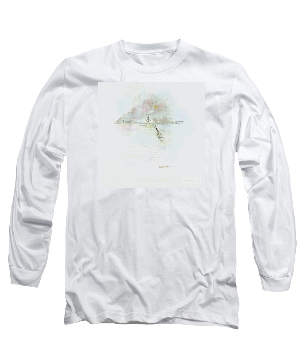 Original Watercolor Painting Long Sleeve T-Shirt featuring the painting Sailing Perspectives by Zsanan Studio