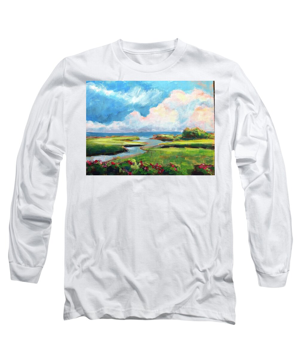 Seaside Marsh Long Sleeve T-Shirt featuring the painting Seaside Marsh by Barbara Hageman