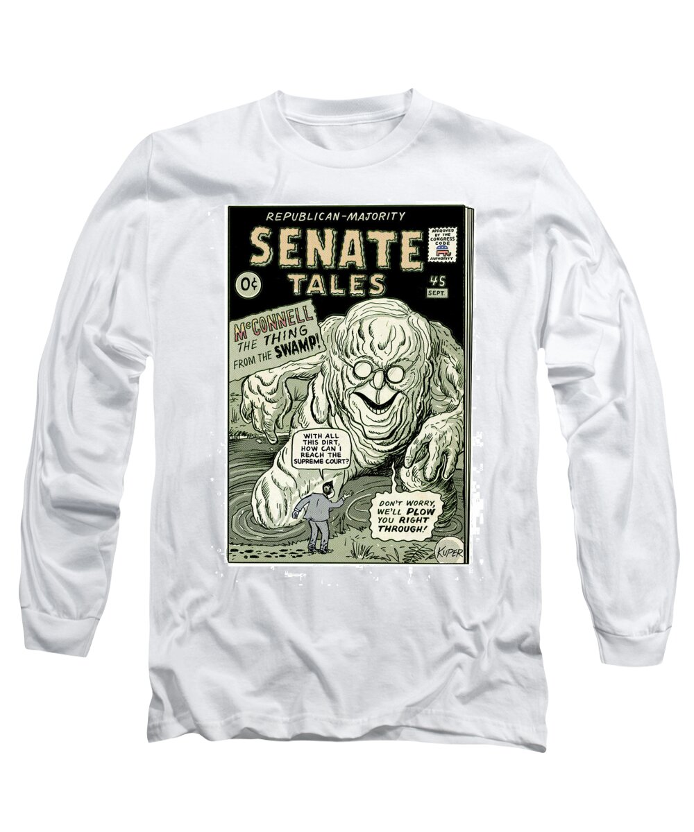 No Caption Long Sleeve T-Shirt featuring the drawing Senate Tales by Peter Kuper