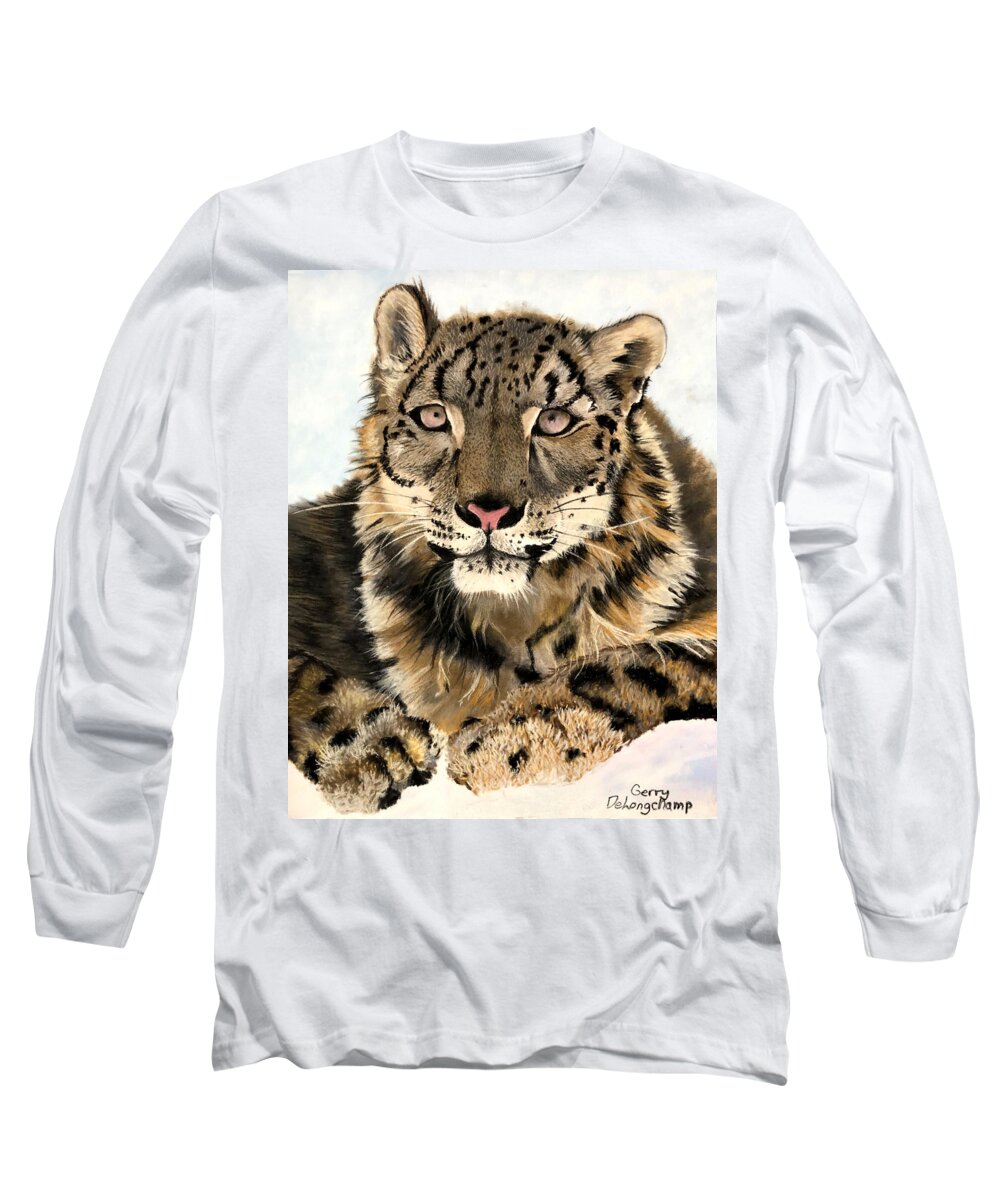Tiger Long Sleeve T-Shirt featuring the pastel Snow Tiger by Gerry Delongchamp
