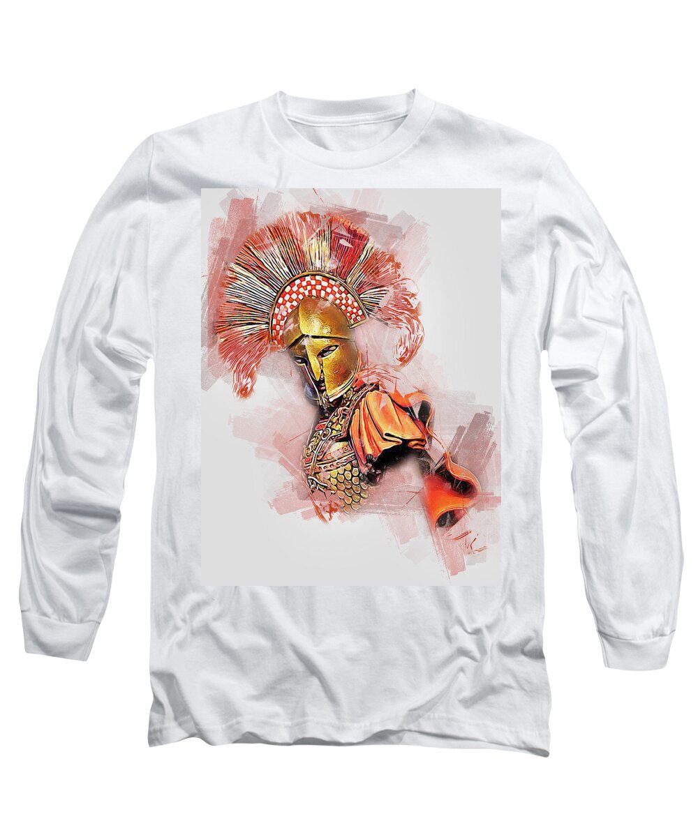 Spartan Warrior Long Sleeve T-Shirt featuring the painting Spartan Hoplite - 40 by AM FineArtPrints