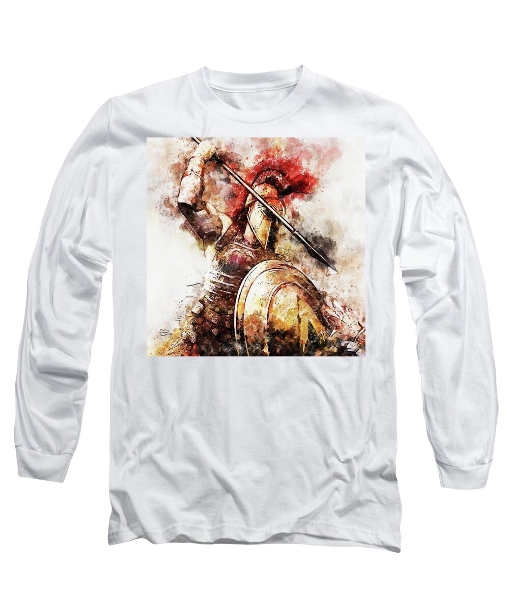 Spartan Warrior Long Sleeve T-Shirt featuring the painting Spartan Hoplite - 54 by AM FineArtPrints