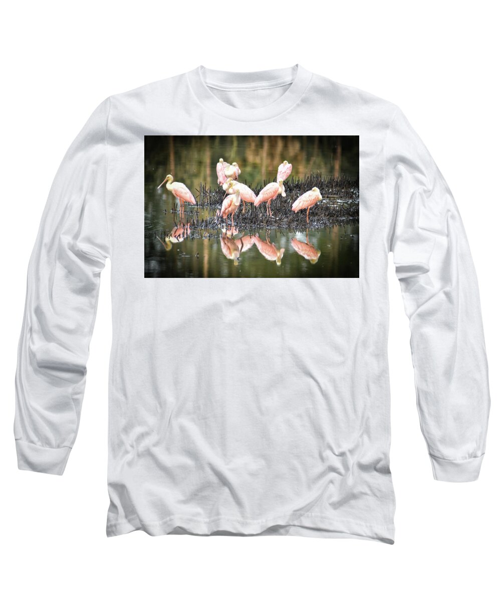 Spoonbill Long Sleeve T-Shirt featuring the photograph Spoonbill Reflection by Scott Hansen