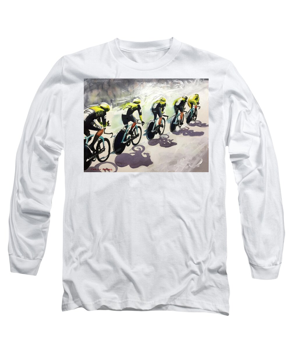 Tour De France Long Sleeve T-Shirt featuring the painting Stage 2 2019 Extreme Efforts by Shirley Peters
