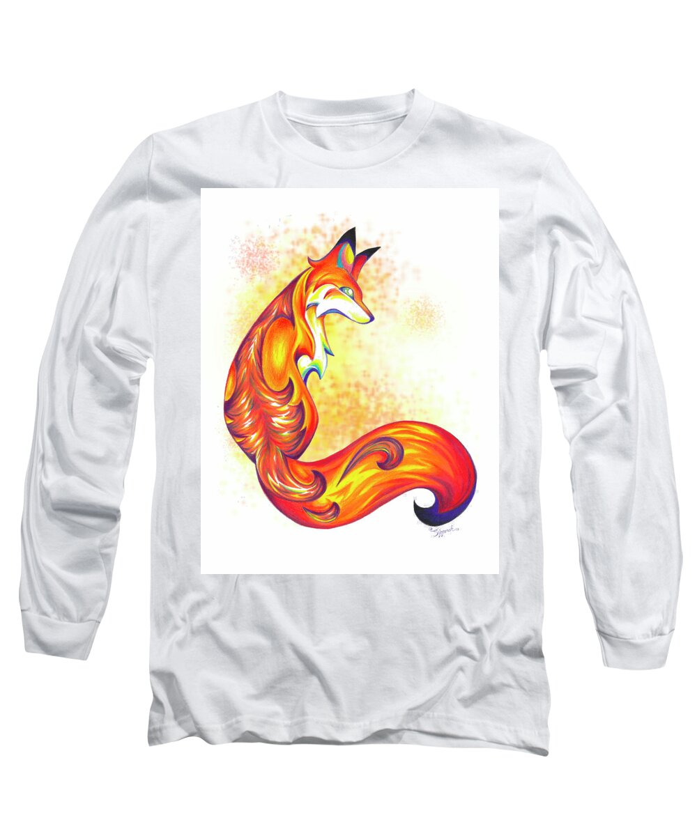 Fox Long Sleeve T-Shirt featuring the drawing Stylized Fox I by Sipporah Art and Illustration