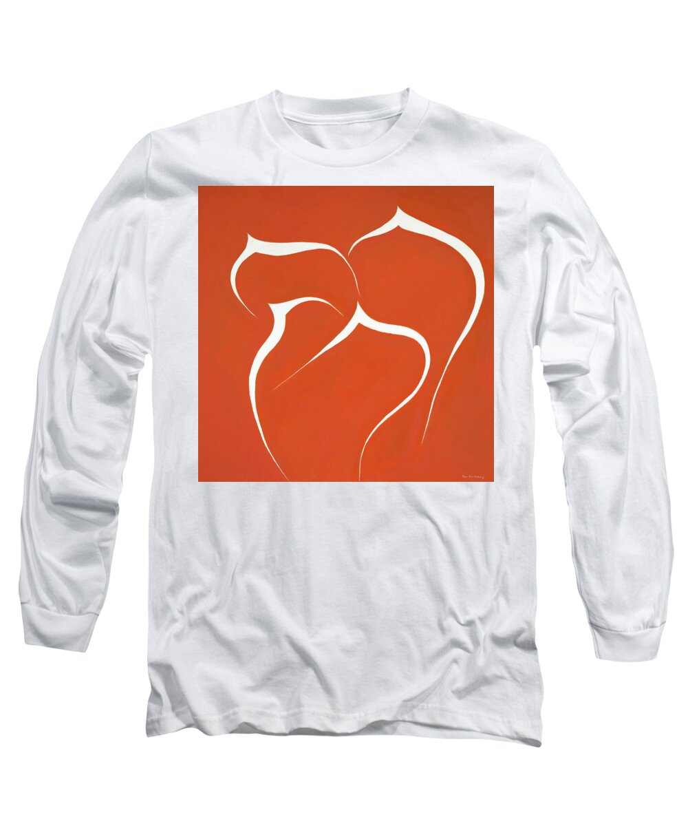 Abstract Succulent Long Sleeve T-Shirt featuring the painting Succulent In Orange by Ben and Raisa Gertsberg