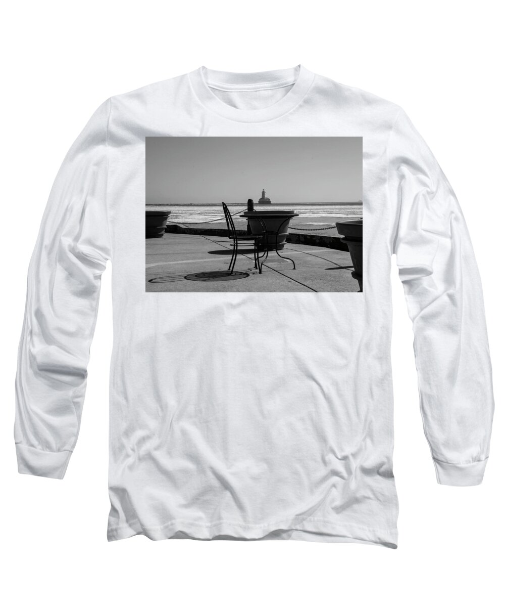 Table Long Sleeve T-Shirt featuring the photograph Table for one bw by Stuart Manning