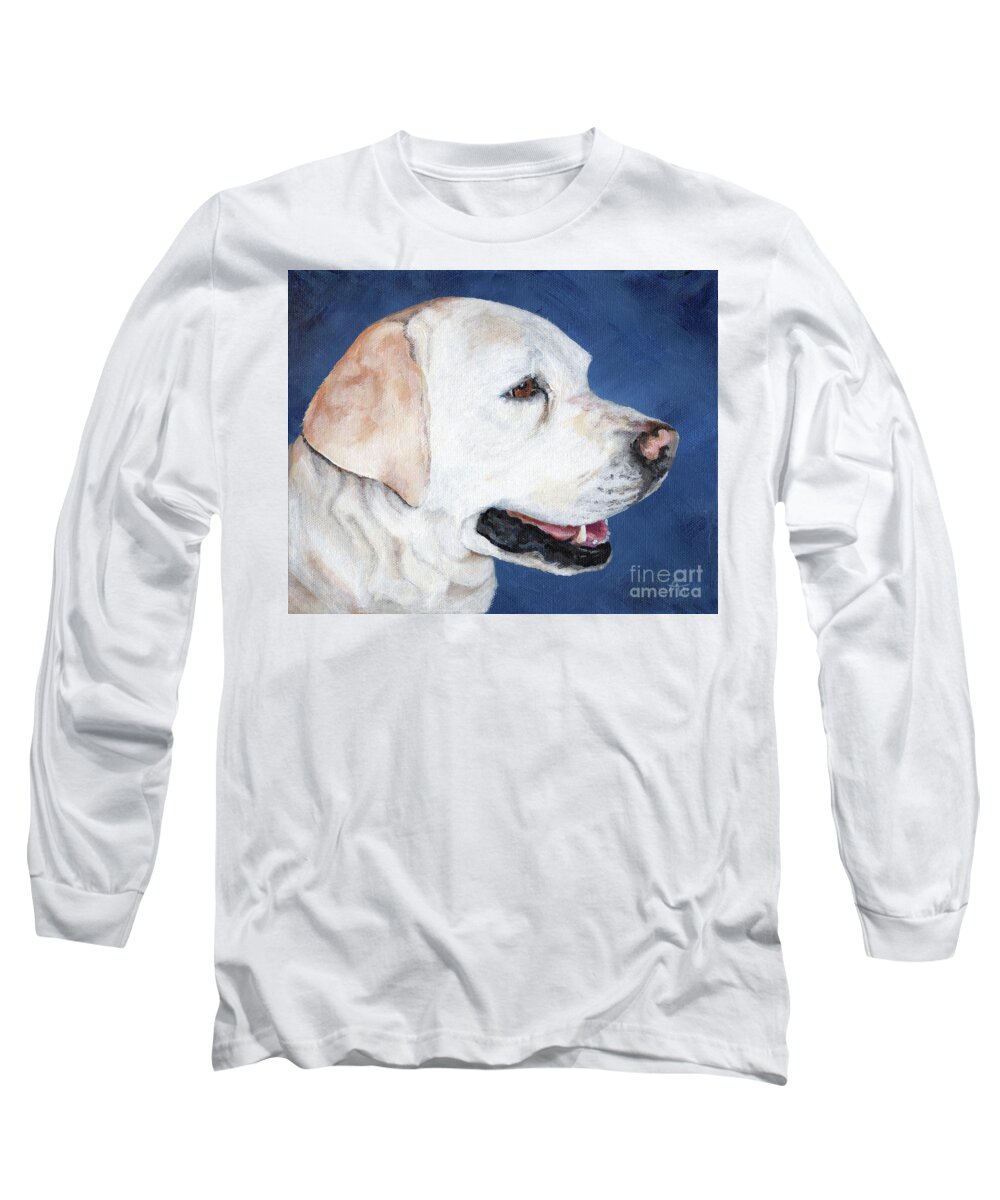 Dog Long Sleeve T-Shirt featuring the painting Taz - White Lab Portrait by Annie Troe