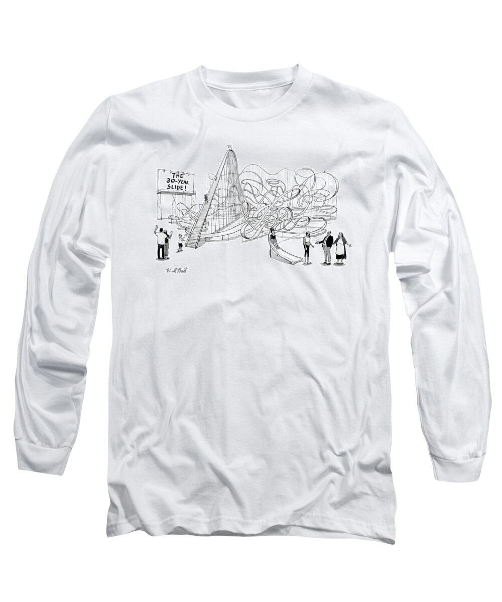 30 Long Sleeve T-Shirt featuring the drawing The 30-Year Slide by Will McPhail