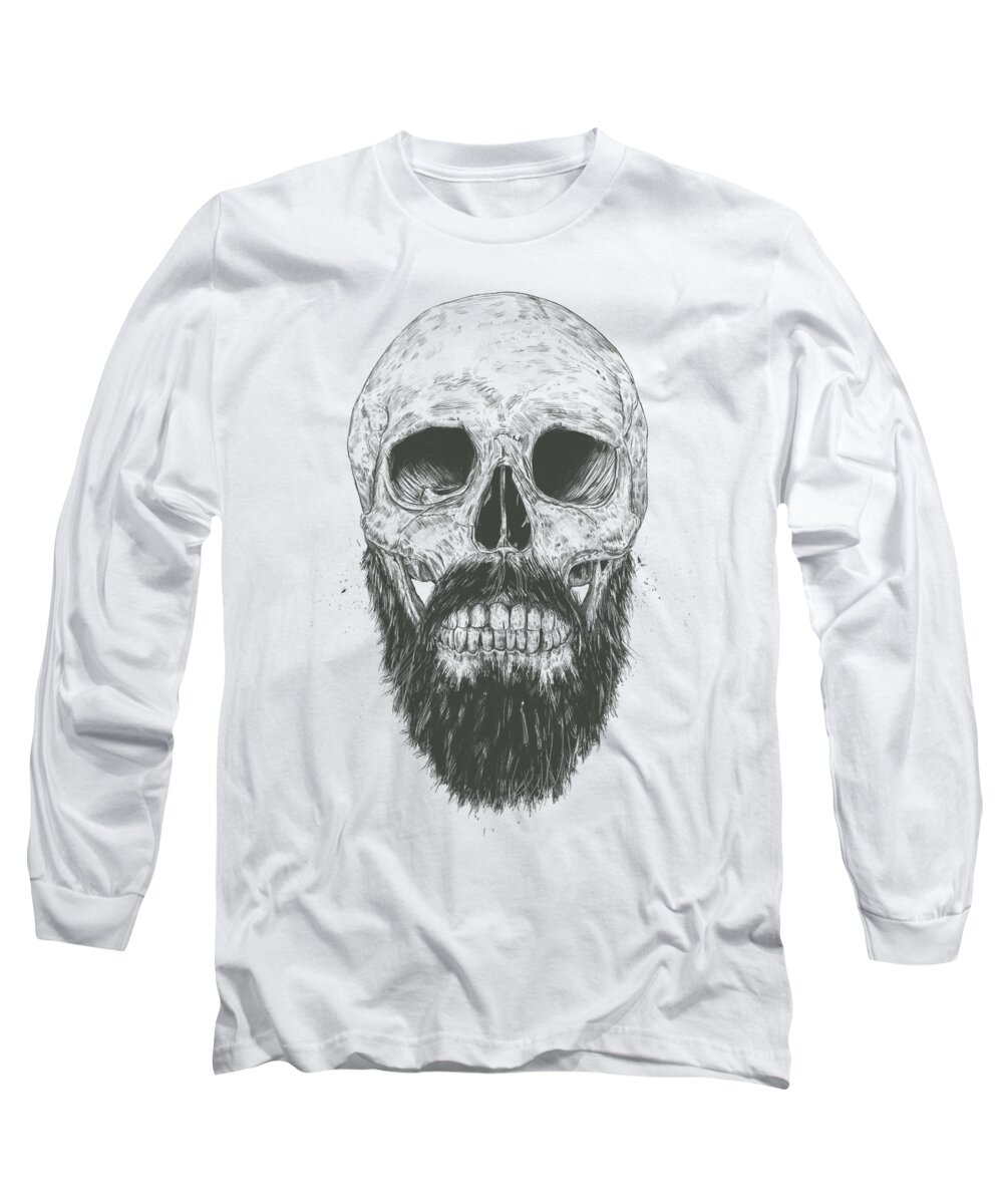 Skull Long Sleeve T-Shirt featuring the drawing The beard is not dead by Balazs Solti