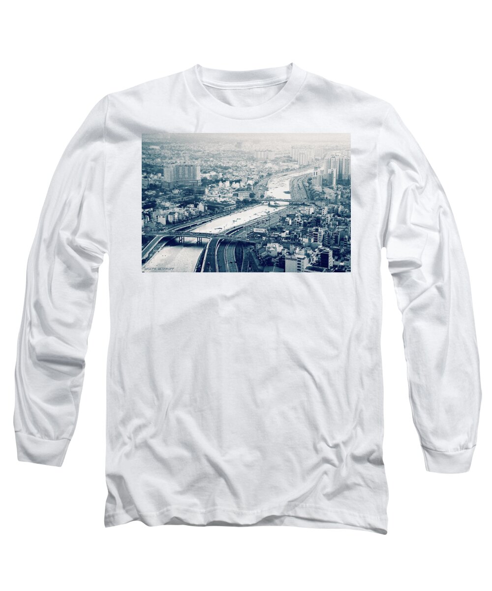 Monochrome Long Sleeve T-Shirt featuring the photograph The Bisection of Saigon by Joseph Westrupp