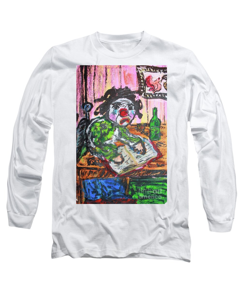 Acrylic Long Sleeve T-Shirt featuring the painting The Clown After Hours by Odalo Wasikhongo