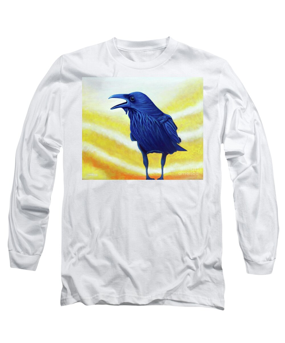 Raven Long Sleeve T-Shirt featuring the painting The Conversation by Brian Commerford
