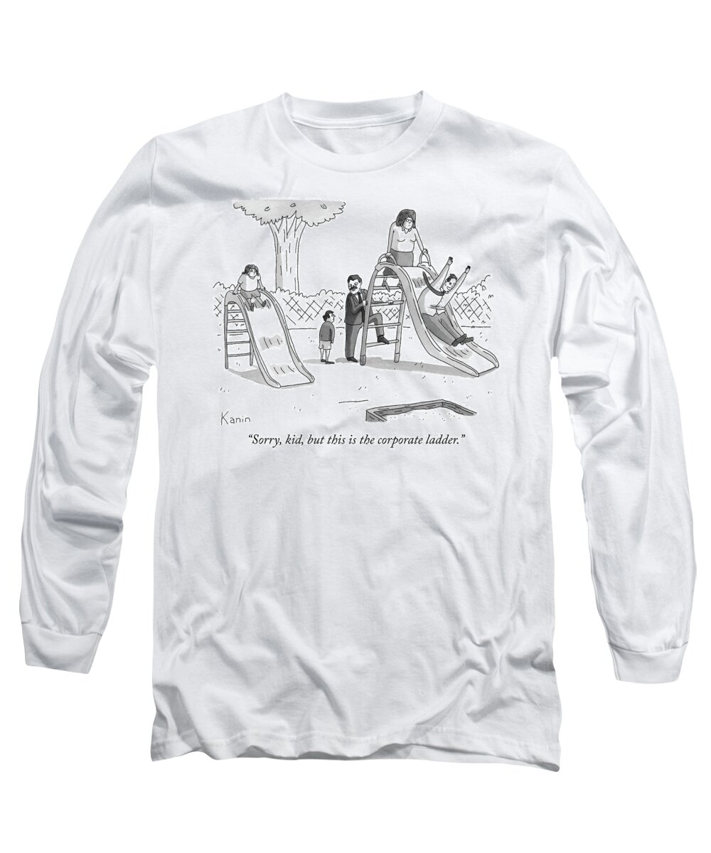 Sorry Long Sleeve T-Shirt featuring the drawing The corporate ladder by Zachary Kanin