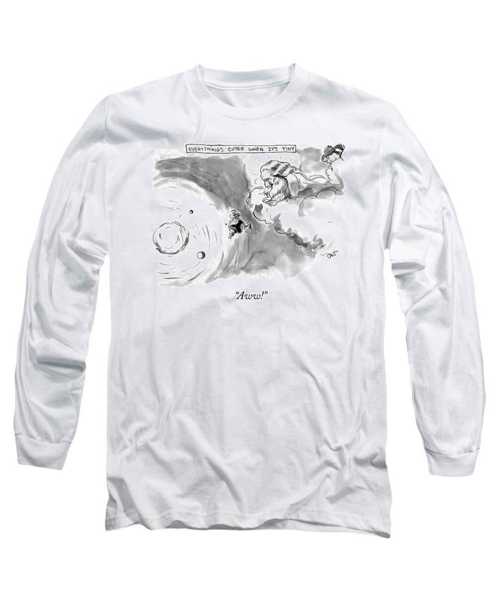 aww! Everything's Cuter When It's Tiny Long Sleeve T-Shirt featuring the drawing The Cute Earth by Carolita Johnson