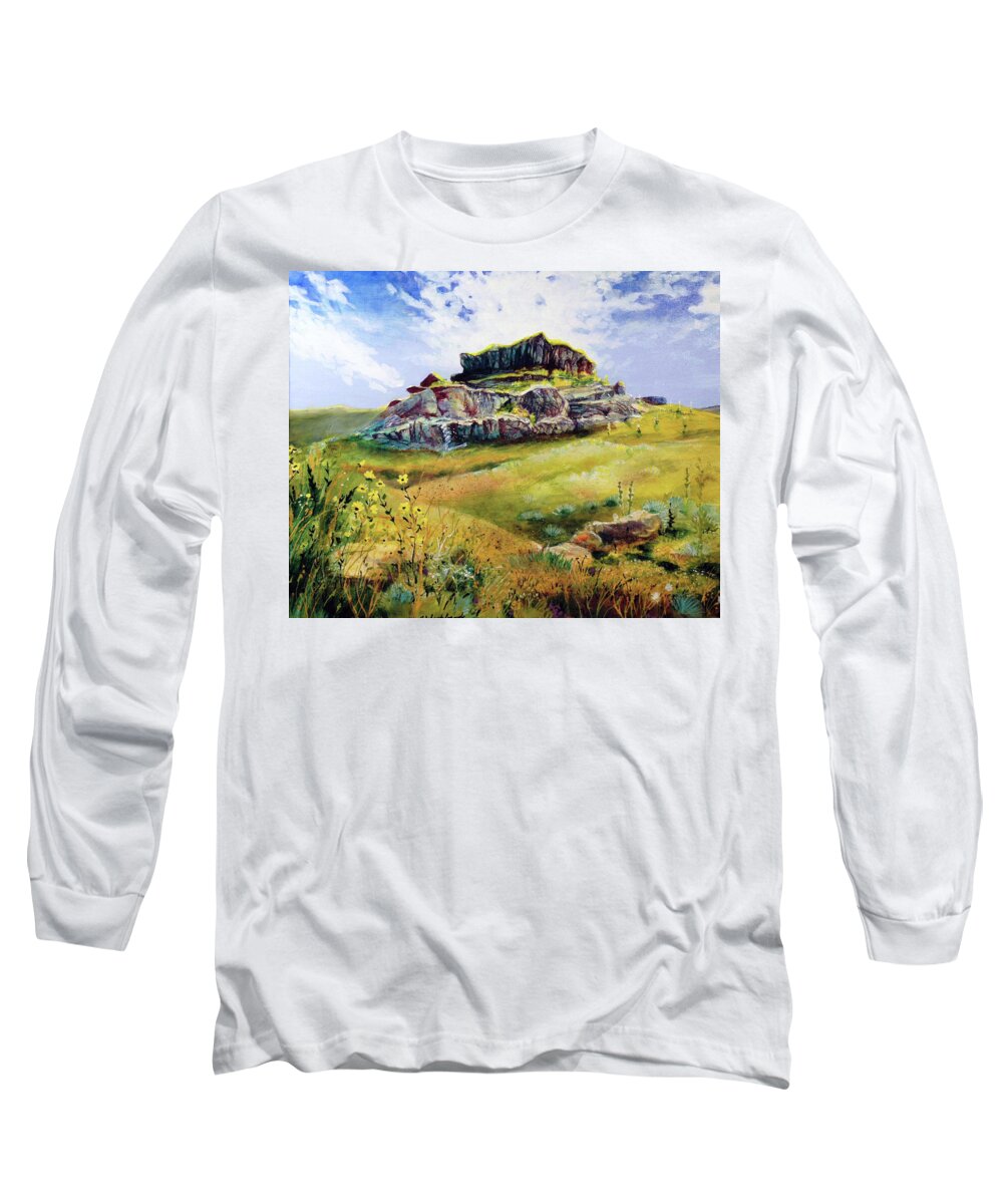 Mammal Fossils Long Sleeve T-Shirt featuring the painting The Daemonilix Beds by Cynthia Westbrook