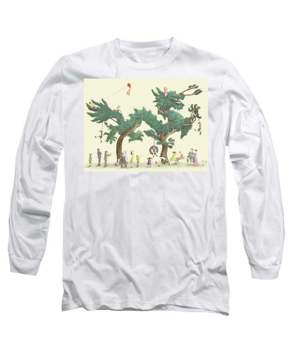 Dragon Long Sleeve T-Shirt featuring the drawing The Dragon Tree by Eric Fan
