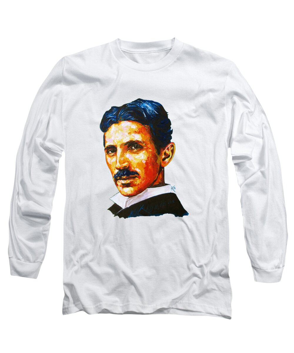  Portrait Long Sleeve T-Shirt featuring the painting The Great Inventor by Konni Jensen