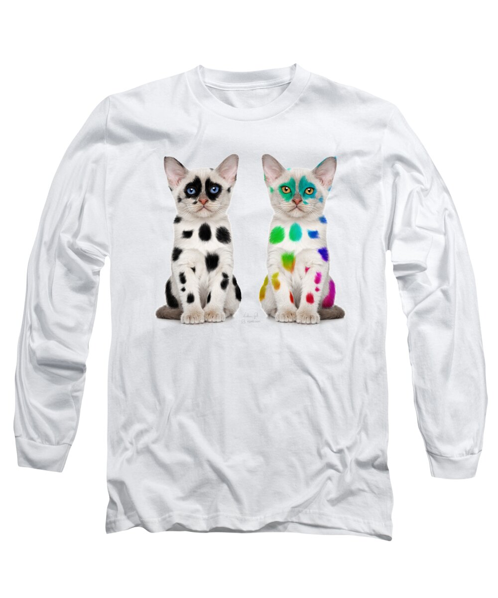 Cat Long Sleeve T-Shirt featuring the digital art The Twins Dalmatian Cats by Andrea Gatti