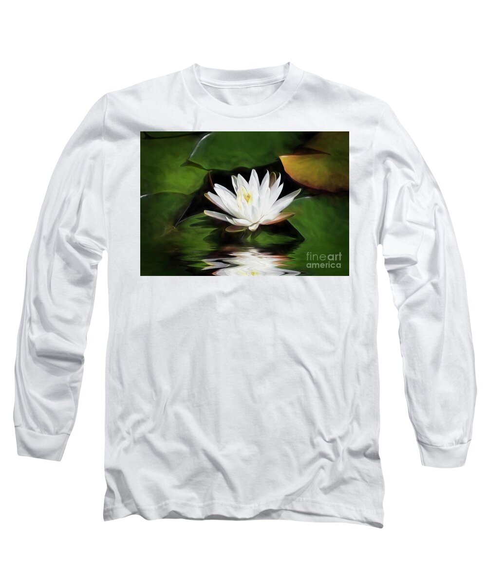 Flowers Long Sleeve T-Shirt featuring the photograph The White Water Lily by Kathy Baccari
