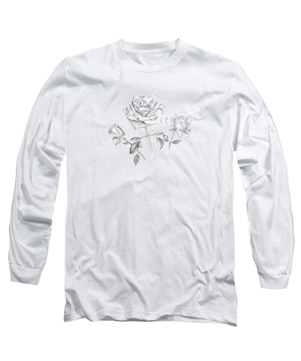 Drawing Long Sleeve T-Shirt featuring the drawing Three Roses by Elizabeth Lock