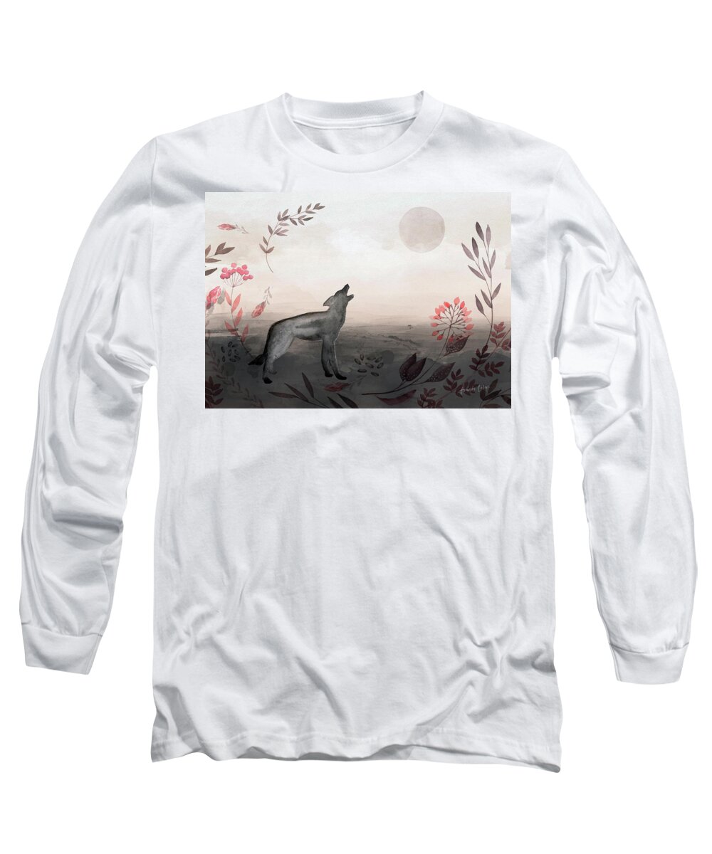 Amanda Lakey Long Sleeve T-Shirt featuring the mixed media Twilight Wolf by Amanda Jane