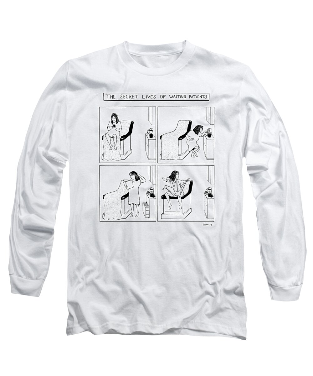 Captionless Long Sleeve T-Shirt featuring the drawing Waiting Patients by Sharon Levy