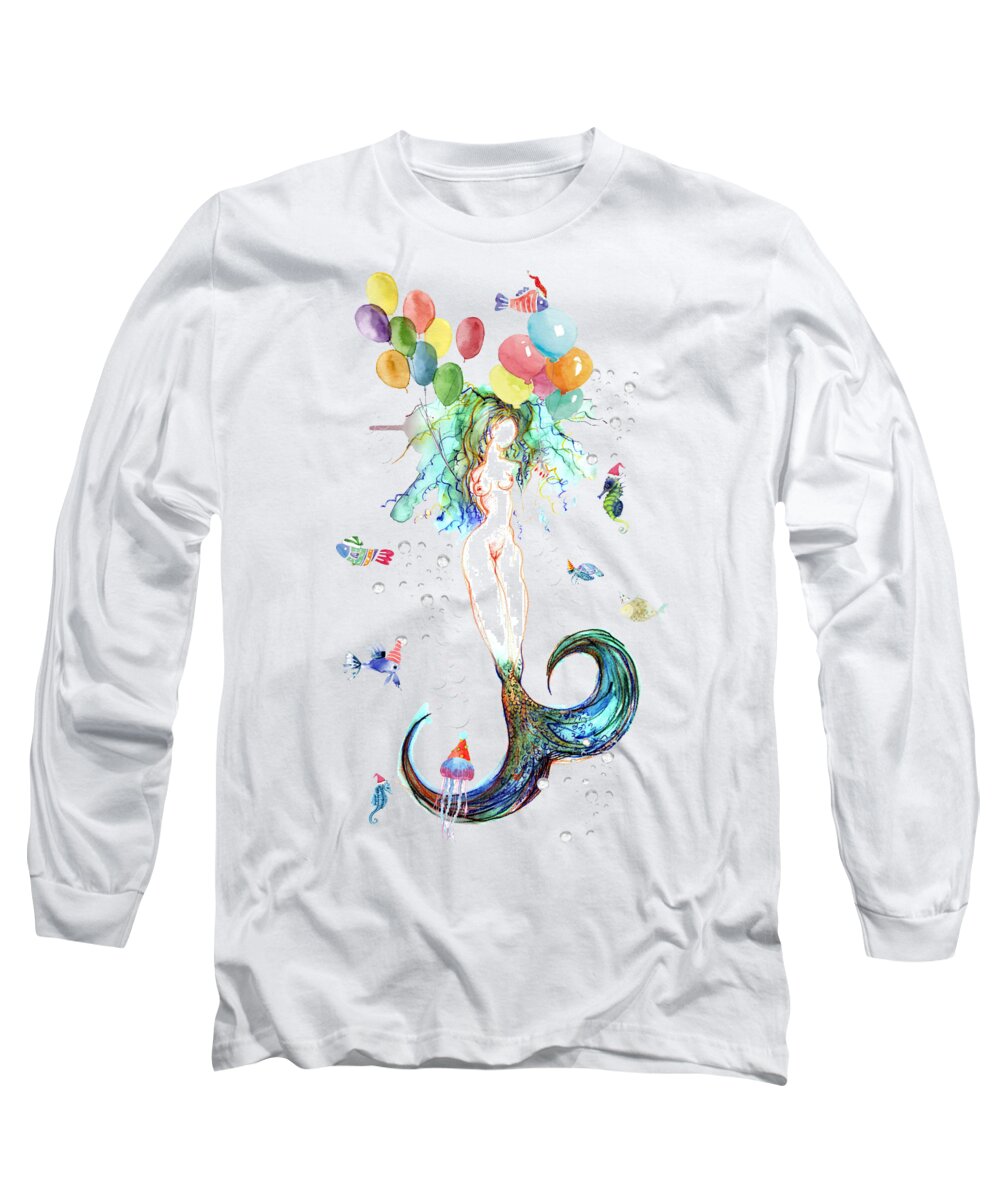 Mermaid Long Sleeve T-Shirt featuring the painting Waterlily by Carolyn Weltman