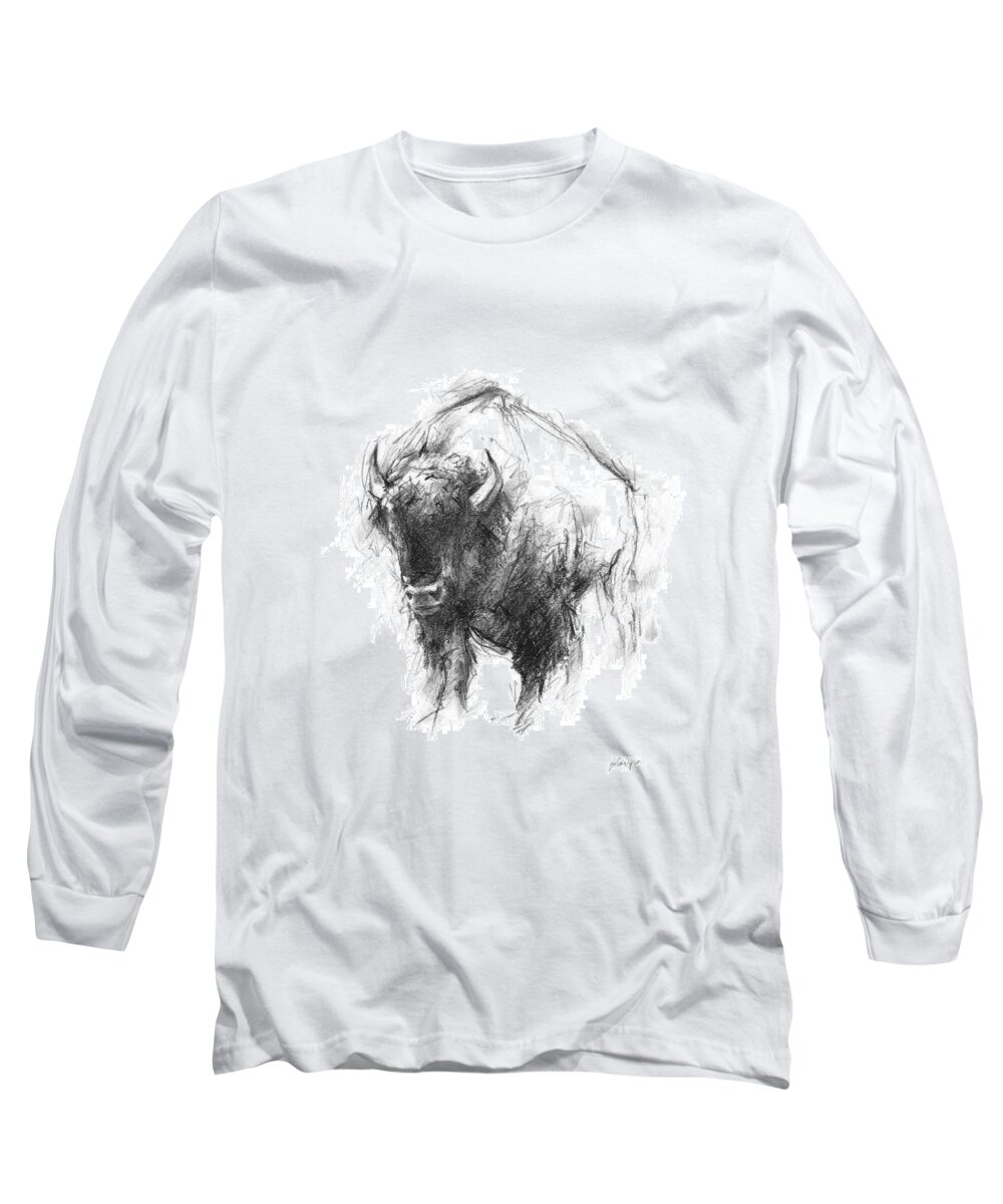 Western+moose Long Sleeve T-Shirt featuring the painting Western Animal Sketch I by Ethan Harper