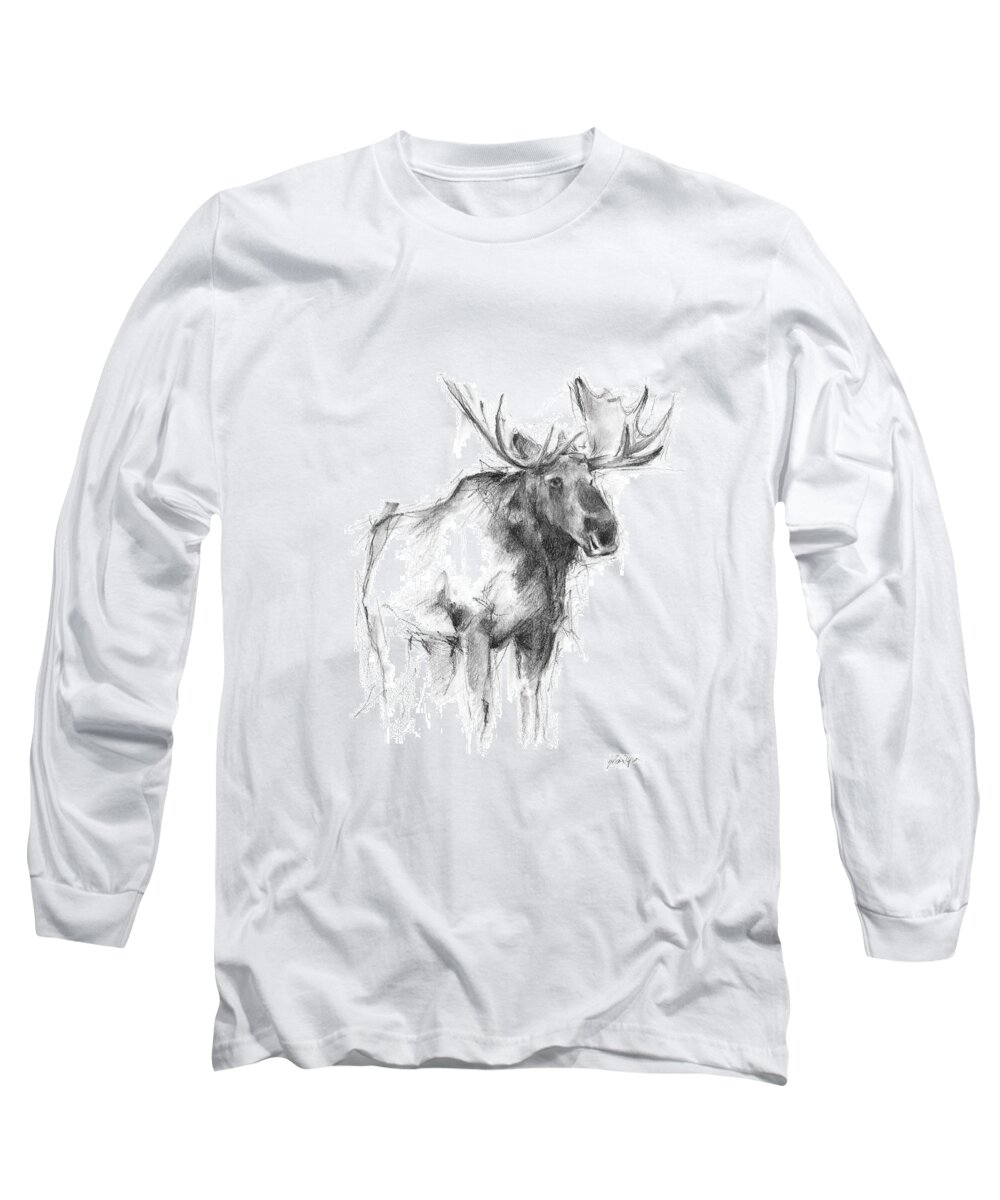 Western+moose Long Sleeve T-Shirt featuring the painting Western Animal Sketch Iv by Ethan Harper