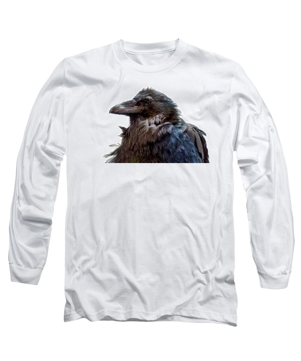Raven Mug Gift Long Sleeve T-Shirt featuring the painting Wiley Raven by Jeanette Mahoney