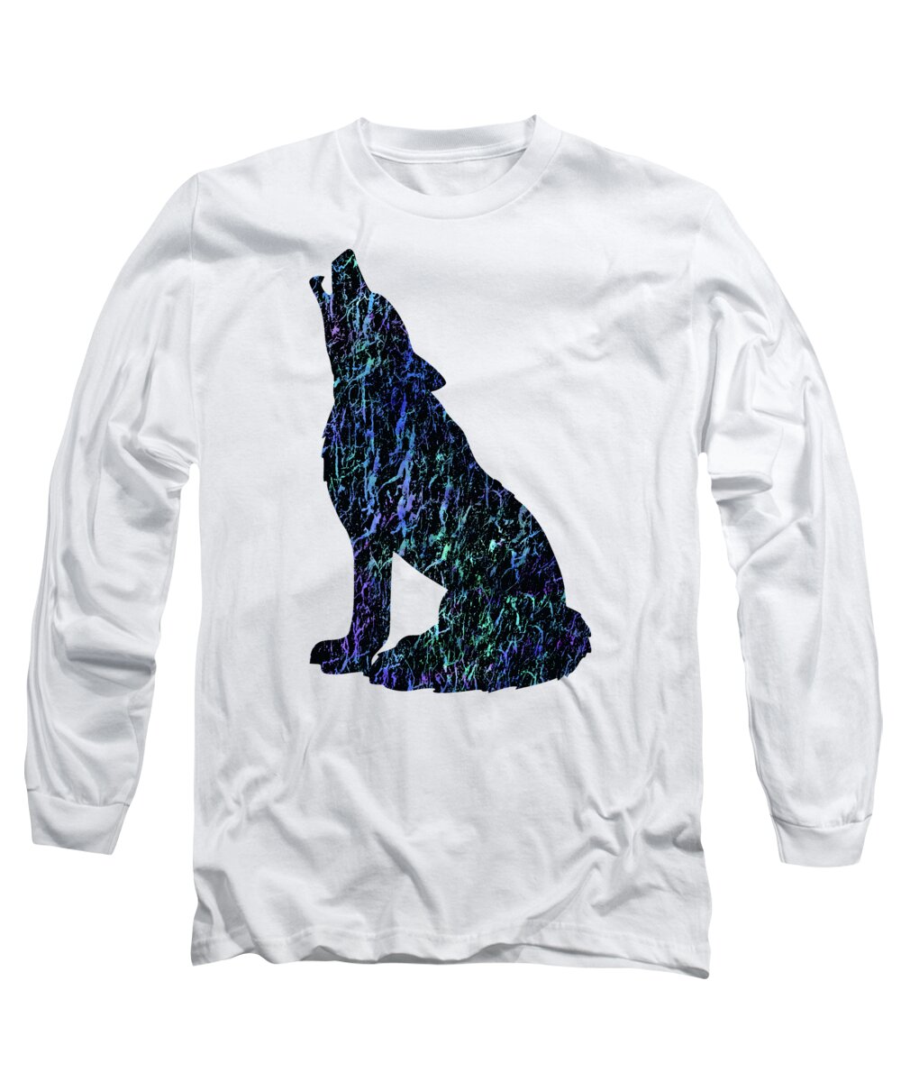 Wolf Long Sleeve T-Shirt featuring the photograph Wolf Watercolor Painting by David Millenheft