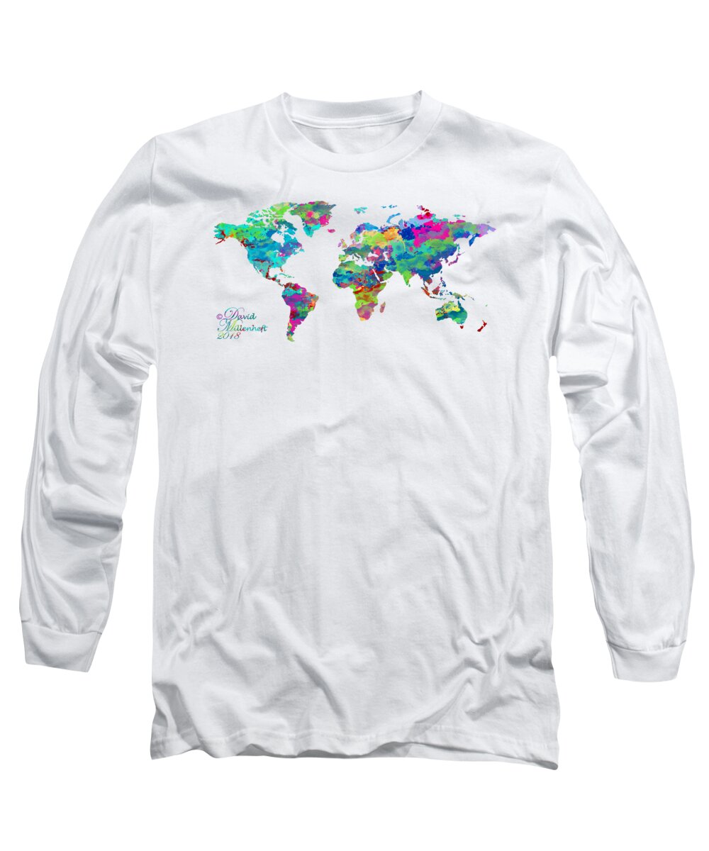World Map Long Sleeve T-Shirt featuring the digital art World Map Watercolor by David Millenheft