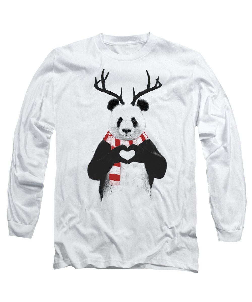 #faaAdWordsBest Long Sleeve T-Shirt featuring the drawing Xmas panda by Balazs Solti