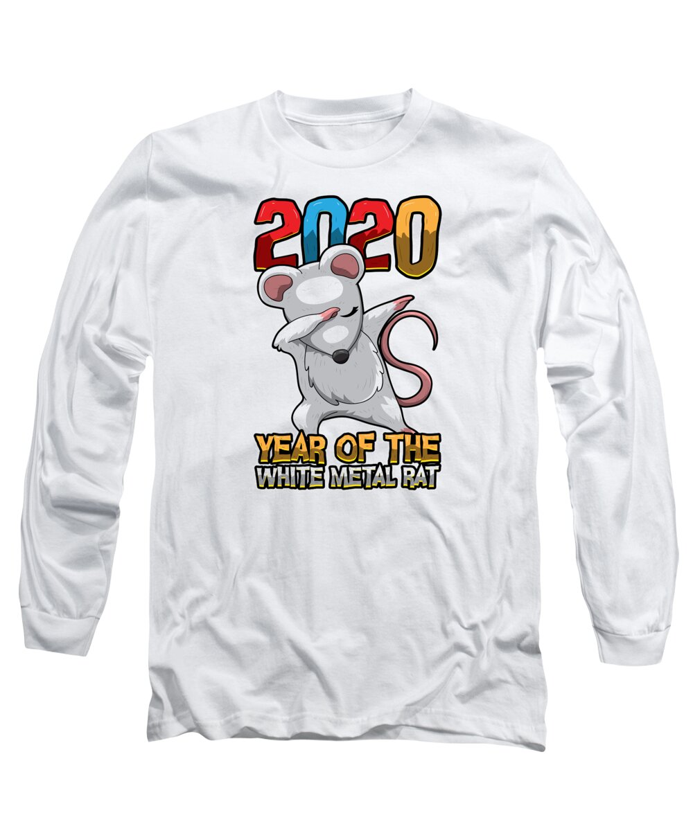 Happy New Year Long Sleeve T-Shirt featuring the digital art 2020 Year Of The White Metal Rat Chinese #1 by Mister Tee
