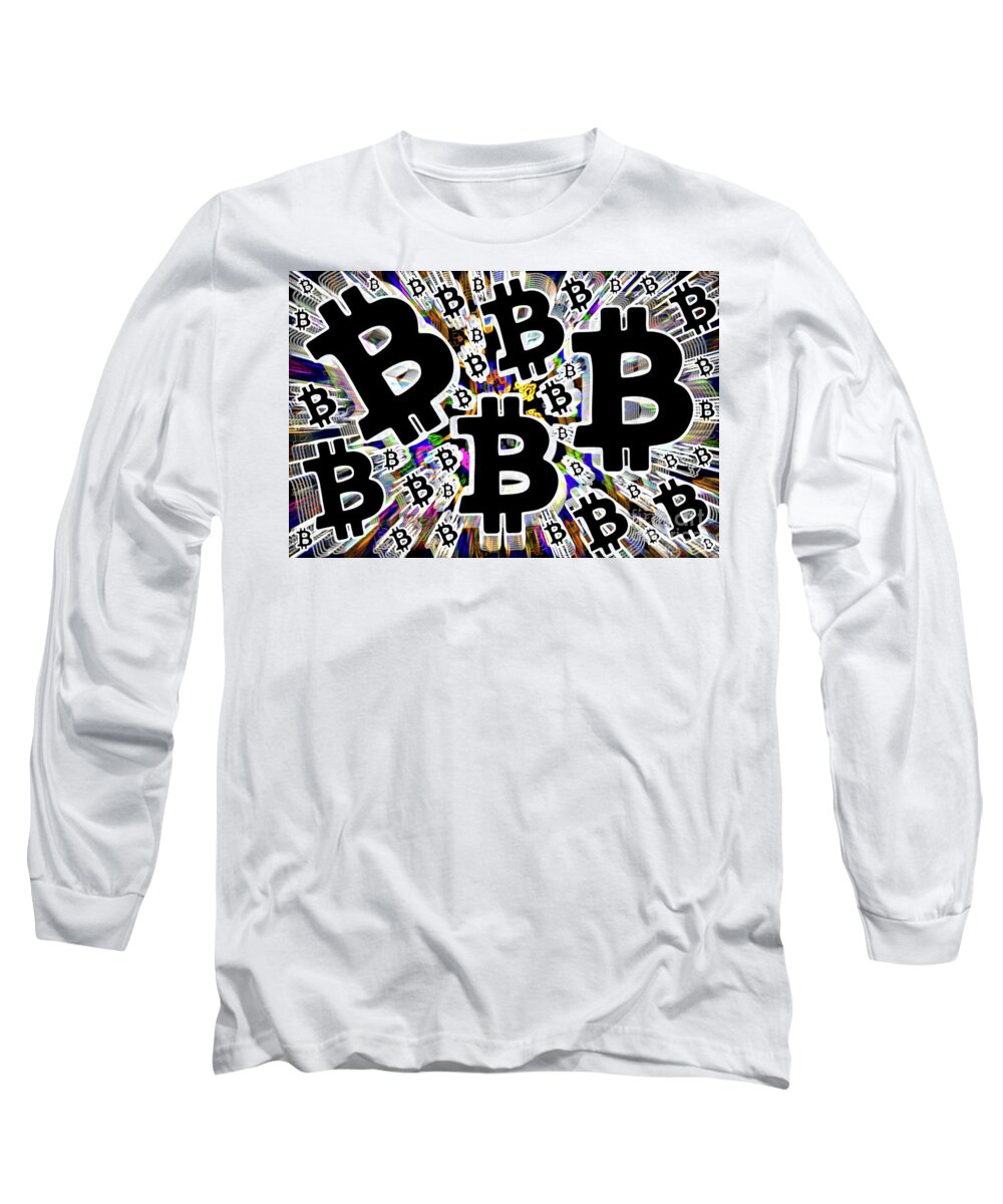 Colorful Long Sleeve T-Shirt featuring the digital art Bitcoin Burst #1 by Jonathan Welch